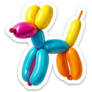 <system_prompt>
  <style>
    <name>Hyperrealistic Colorful Balloon</name>
    <description>3D render designed in a hyperrealistic colorful balloon style.</description>
    <materials>
      <surface>
        <type>latex</type>
        <finish>shiny</finish>
        <reflectivity>high</reflectivity>
        <stretching>slightly_stretched</stretching>
        <imperfections>
          <creases>subtle</creases>
          <warps>light</warps>
          <kinks>natural</kinks>
        </imperfections>
        <ends>tied</ends>
      </surface>
    </materials>
    <shape>
      <feel>inflated</feel>
      <construction>hand-twisted</construction>
      <volume>high</volume>
    </shape>
    <lighting>
      <style>sharp</style>
      <shadows>none</shadows>
      <enhance>volume</enhance>
    </lighting>
    <aesthetic>
      <mood>playful</mood>
      <style>pop-art</style>
    </aesthetic>
    <background>
      <style>minimal</style>
      <clean>true</clean>
    </background>
  </style>
</system_prompt>

{subject} = dog sticker