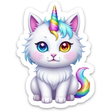 Cute unicorn cat with rainbow horn and sparkly eyes sticker