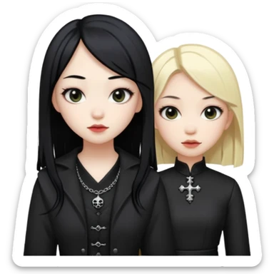 Asian girl black hair and blonde white girl dressed goth sticker