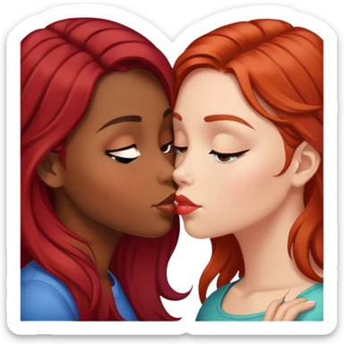 Brown girl dark Brown hair white girl red hair kissing sticker