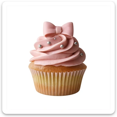 Remove the background, keep only the realistic cupcake with pink icing and accessories, preserve photorealistic style, transparent background. sticker