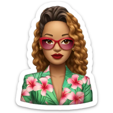 rihanna wearing a hawaii suit hyperrealistic sticker