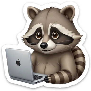 lazy raccoon sleepy￼ at computer sticker