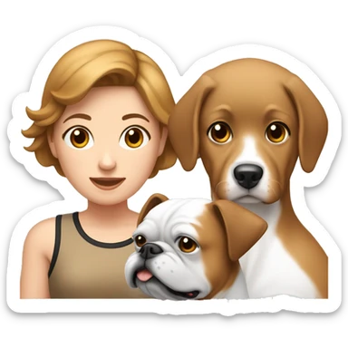 Lady with 2 boxers dogs 1 back and white and 1 tan and white  sticker