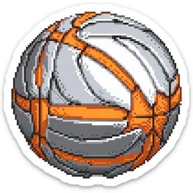 silver basketball, metallic silver surface with classic orange seams sticker