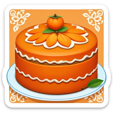 Xi'an persimmon cake orange-colored with decorative patterns, simplified emoji style with bold outlines and bright colors, cartoon style Shaanxi traditional dessert sticker
