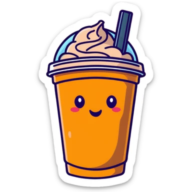 brown milk tea with a happy expression and boba pearls, different cup shape, soft mocha pastel tones, kawaii sticker