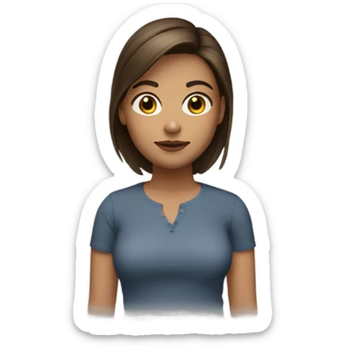 young woman a little overweighted with medium straight brown hair and brown eyes with full lips sticker