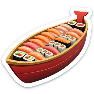 Wooden boat filled with sushi and sashimi sticker