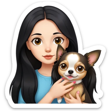 Fair skin girl - long black hair - holding a chihuahua sticker