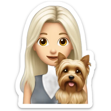 White-Lady-longhair-with-yorkie-on-hand sticker