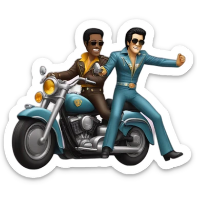 elvis presley and pele riding a mortocycle together sticker