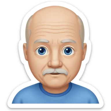 75, goatee, bald, grey side hair, chubby, blue eyes sticker