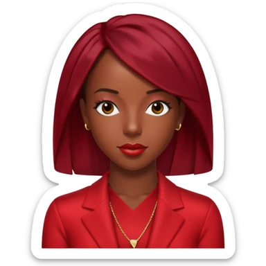 Kelly Rowland with dark red hair, red outfit sticker