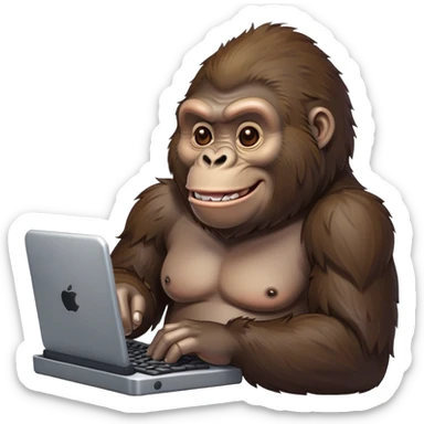 happy smiling gorilla ape typing on a keyboard, texting sticker
