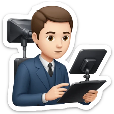 a man looks at the text from the prompter sticker