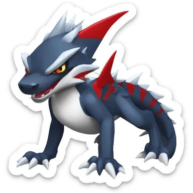 Black Cool Edgy Anthro Sharpedo-Sergal-Garchomp-Fakémon  with White and Red Edgy markings sticker