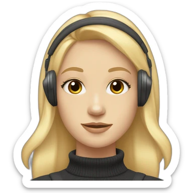Straight blond haired girl with almond shaped eyes wearing noise cancelling headphones wearing a turtleneck  sticker