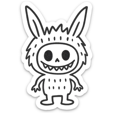 Labubu character as a simple black outlined icon, no fill, minimal details sticker