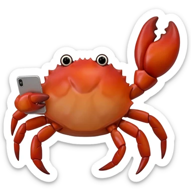crab with a mobile phone sticker