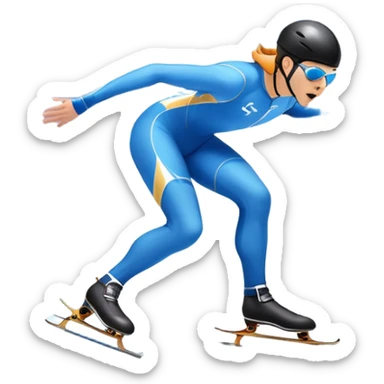 An icon showing a speed skater in a dynamic pose racing along a glossy ice track. The background features a clear blue sky, stadium stands with spectators, and snowy surroundings. Transparent background captures the speed, focus, and energy of professional speed skating. sticker