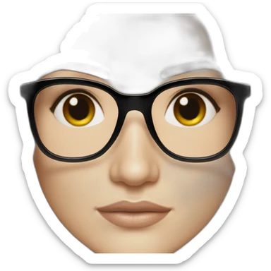 rachel weisz with long haire, round black glasses and a pimple in the middle of the forehead sticker