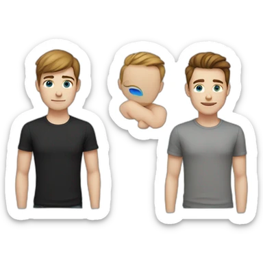 gay couple both brown hair both slim one blue eyes one dark eyes one in black shirt one in white shirt sticker