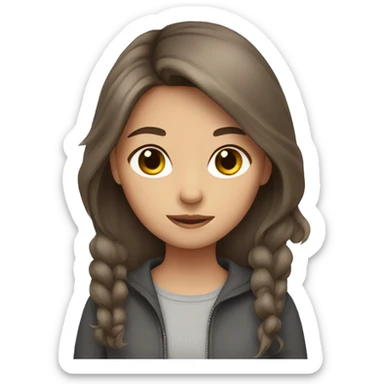 Girl with brown hair and grey cat sticker