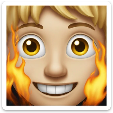 Un emoji qui sourit avec des flamme dasls yeux sticker