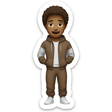 a man wearing brown sweatpants and with hoodies sticker