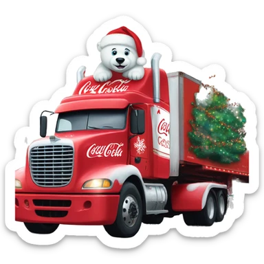 18 wheeler red Coca Cola Christmas truck with a Christmas polar bear  sticker