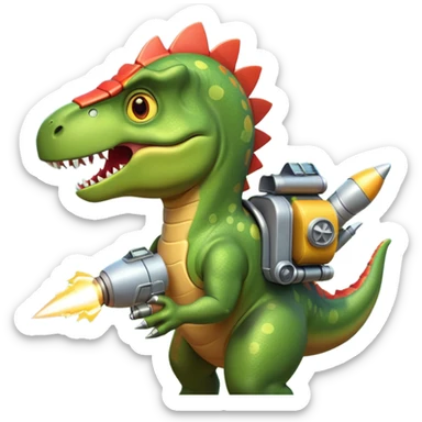 rocket-propelled dinosaur portrait, head and shoulders only, cute T-rex face, rocket pack visible behind shoulders, glowing thrusters, 3D cartoon, mobile game icon style, clean background, no text, no watermark sticker