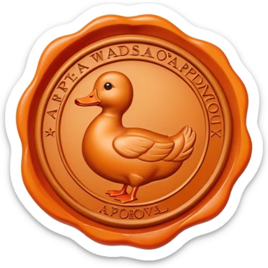 Wax Seal with orange duck that says approval sticker