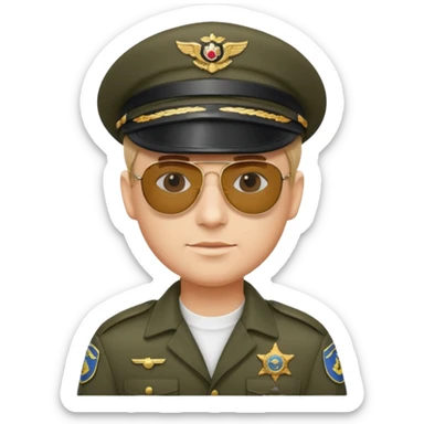 Officer with peaked cap + aviator sticker