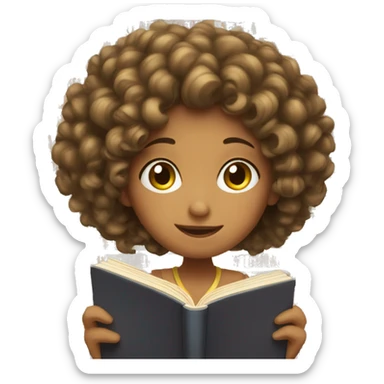 Girl with curly hair reading a book sticker