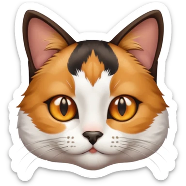 "Cat with white, brown, and black fur, tricolor, with amber-colored eyes."
 sticker