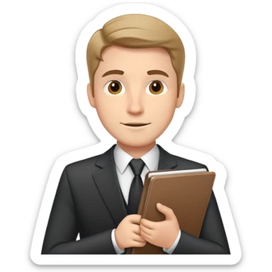 white journalist man suit and tie holding a notepad friendly expression sticker