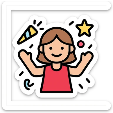 A girl in a red dress celebrating at a party sticker