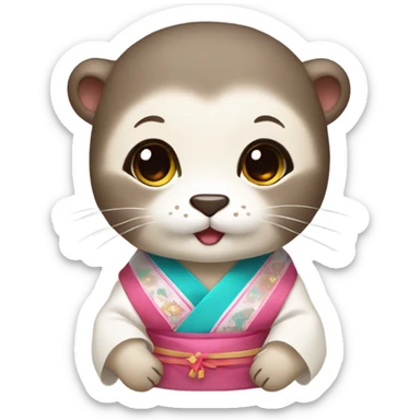 a baby otter face wearing traditional korean hanbok sticker