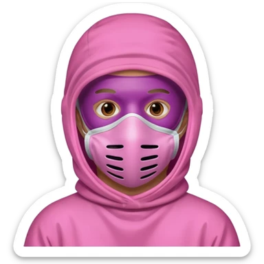man in pink protection clothes with full-faced pink mask covered whole face sticker