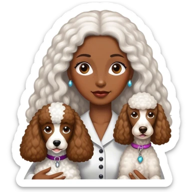 White standard poodle with brown skin, long hair woman sticker