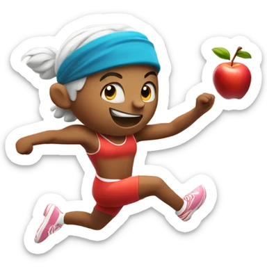 apple sprinting, wearing a headband and waving arms sticker
