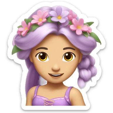 Rapunzel with a little pink bow and pretty little flowers on her hair sticker