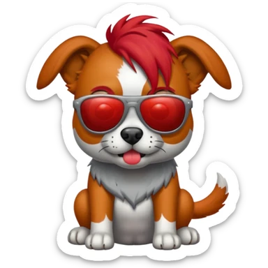 Zombie dog with red hair and sun glasses face sticker