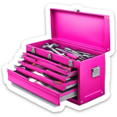 Realistic metallic hot pink tool box with top open and tools inside of it isolated.  sticker