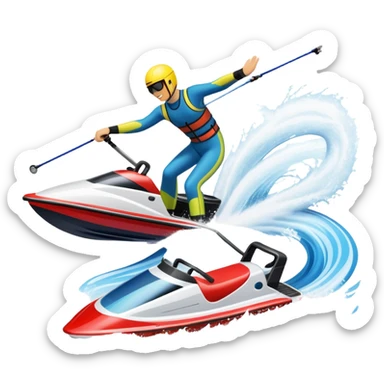 An icon featuring a close-up collage of water skis, splashing water, and a speedboat pulling the skier across the surface. The design highlights the motion of the skis cutting through the water and the boat’s wake. Transparent background emphasizes the thrill of water skiing. sticker