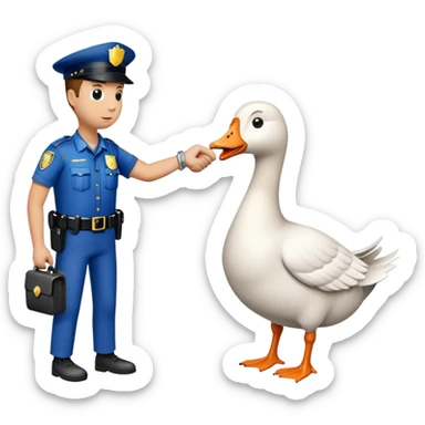A goose in handcuffs being arrested by a police officer  sticker