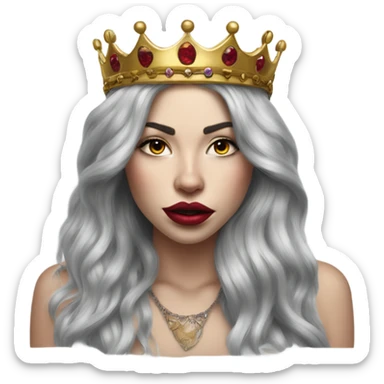 Caucasian Hyper realistic long hair wearing a crown and tattoos big lips sticker