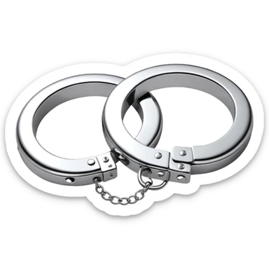 A pair of elegant handcuffs emoji made of silver chrome, smooth rounded design, glossy metallic reflections, luxury fetish aesthetic, minimal iOS emoji style, centered, clean white background sticker