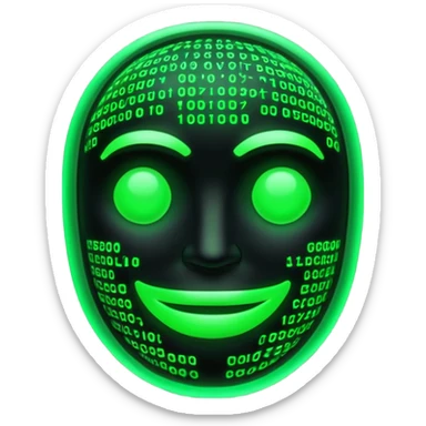Cyberpunk emoji formed from cascading green Matrix symbols, neon glow, dark futuristic background, smooth rounded design, 3D style, high contrast, cinematic lighting. sticker